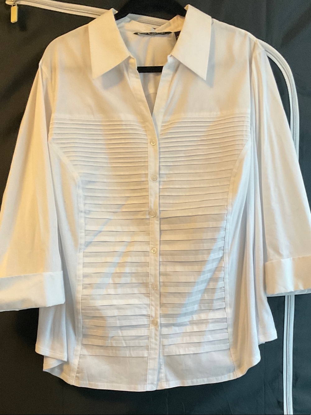 Zac & Rachel White Pleated Front Button-Down Blouse